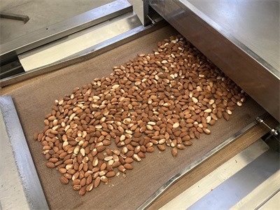 The baking process of almonds and other nuts using microwave equipment