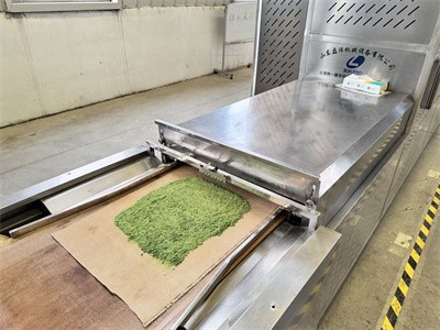 Microwave drying and sterilization of aquatic feed